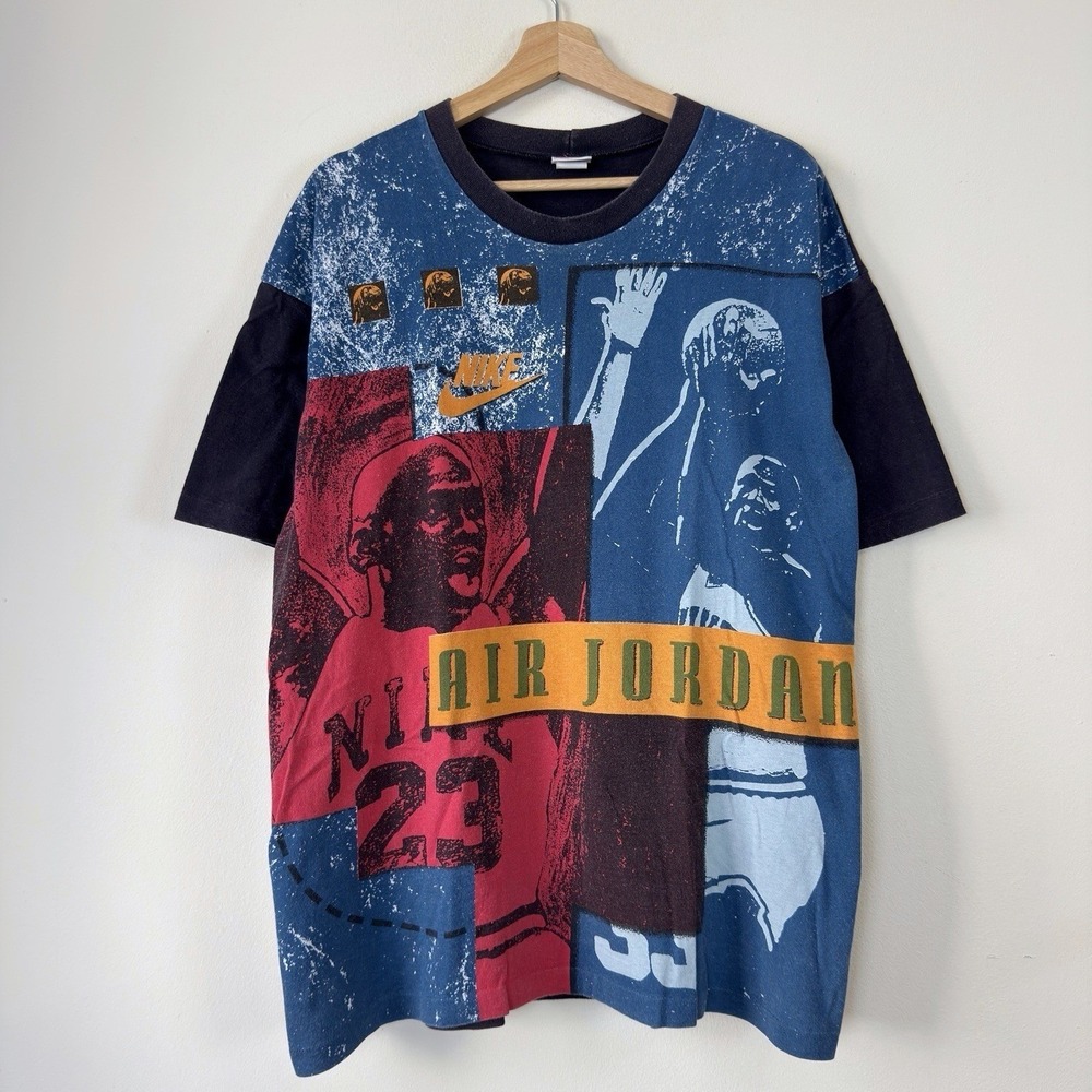 Vintage 90's Nike Michael Jordan AOP Art Single Stitch Black Tee Shirt - XL